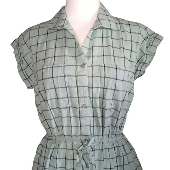 Japna 100% Cotton Sage Green Window Pane Grid Print Dress Size Small - Picture 2 of 7